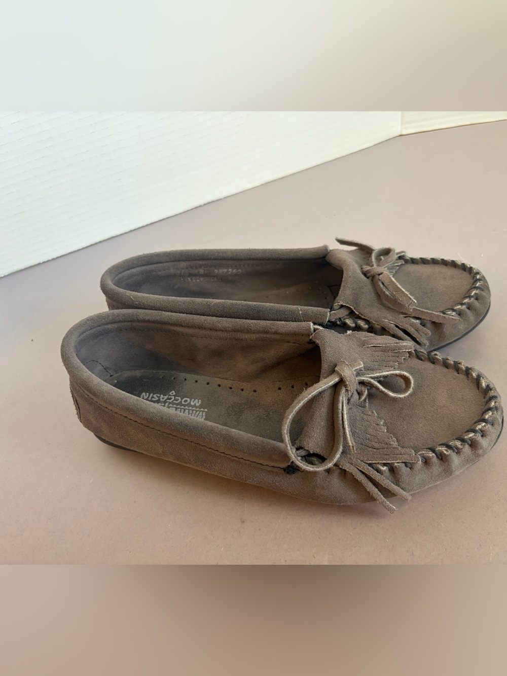Minnetonka Brown Suede Moccasin Loafers with Bow